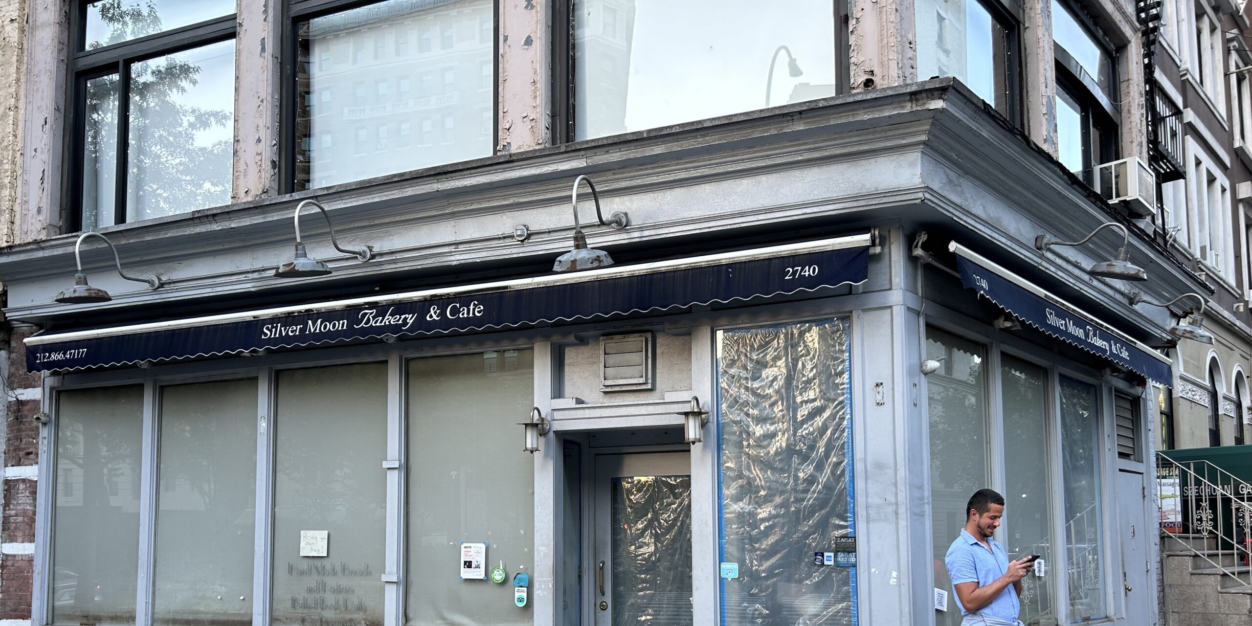 GusSaltonstall's tweet card. The old, shuttered Silver Moon Bakery storefront on the Upper West Side. Photo by Gus Saltonstall UPDATE: Thursday, July 17