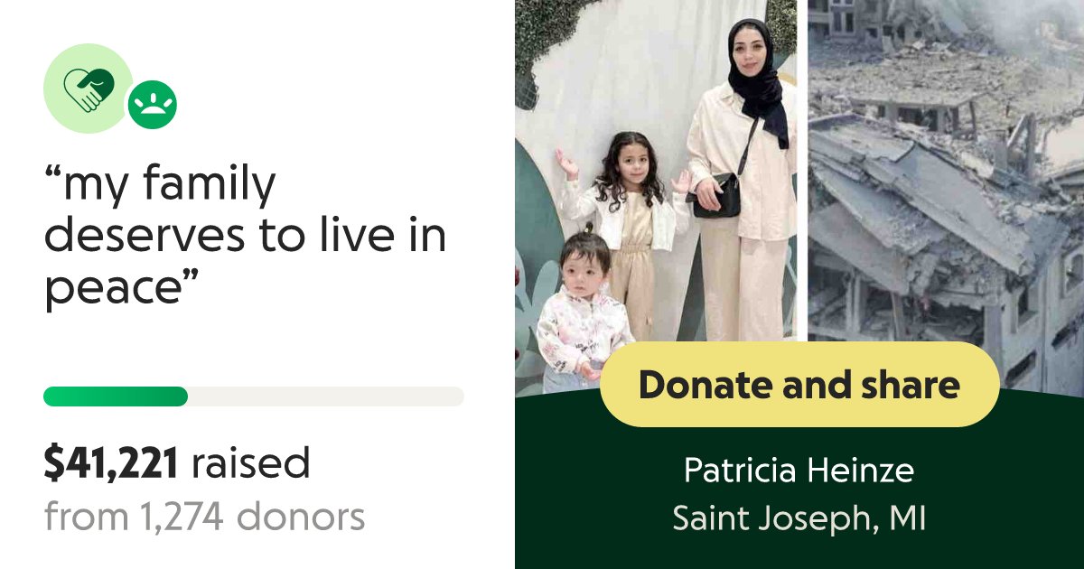 mayar2096073's tweet card. Hello, My name is Mohammed Telbani, the war in Gaza has devastated our lives;… Patricia Heinze needs your support for “my family deserves to live in peace”