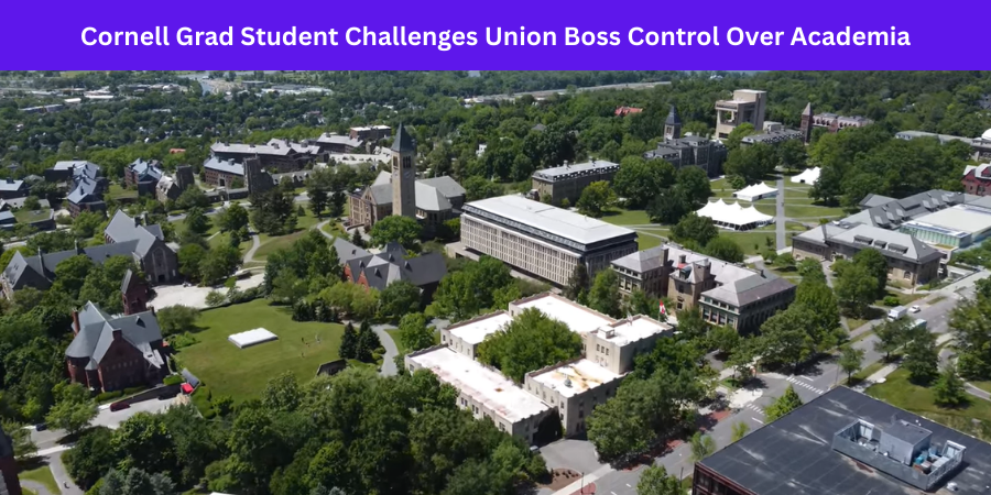 RightToWork's tweet card. ITHACA, NY – Russell Burgett, a Ph.D. candidate in chemical physics at Cornell University, has just launched a groundbreaking federal labor case challenging the Cornell Graduate Student Union’s (an...