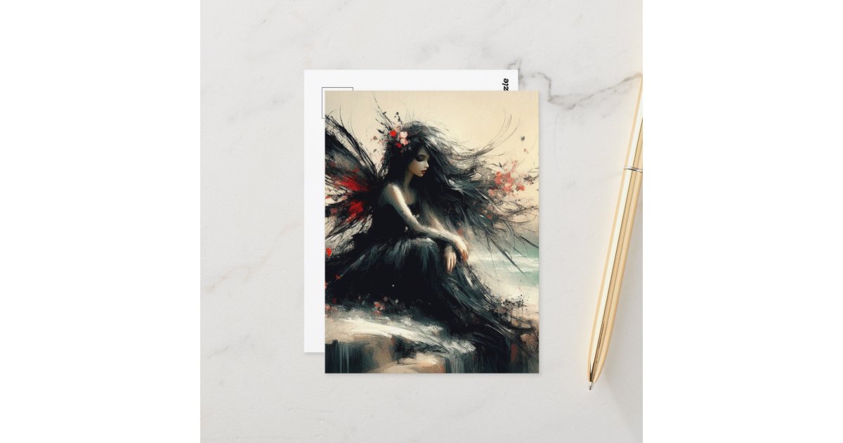 angelandspot's tweet card. A cute fairy sits on a cliff overlooking the sea