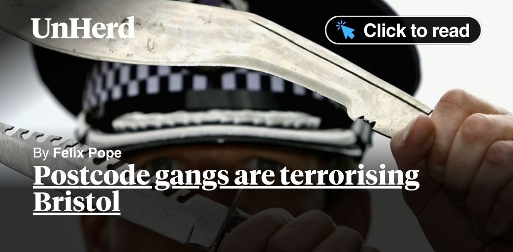 felixpope_'s tweet card. Postcode gangs are terrorising Bristol