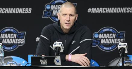ericcrawford's tweet card. LOUISVILLE, Ky. (WDRB) -- Most coaches spend July dreaming up ways to score. Mark Pope spent his Tuesday press conference talking about wedges.