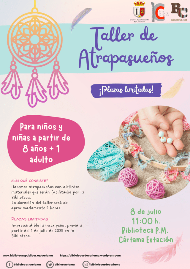 biblioscartama's tweet card. La Red de Bibliotecas Públicas de Cártama acogerá varios talleres infantiles durante el mes de julio para los que les recordamos que es imprescindible la inscripción previa que comenzó el día 1 de …