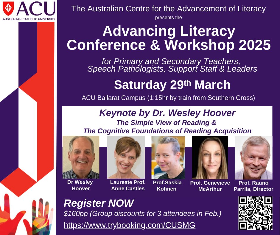 Adv_Literacy's tweet card. A full day teacher conference and professional learning event featuring, for the first time in Australia, Dr. Wes Hoover, of the Simple View of...