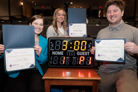 GW_IBS's tweet card. Ph.D. candidates sprinted through research presentations in a fast-paced challenge during the seventh annual Three-Minute Thesis Competition.