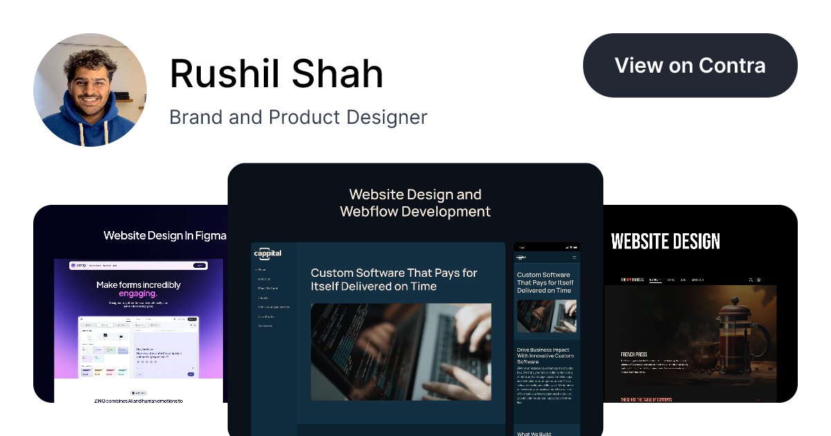 rushilshah_x's tweet card. View Rushil Shah's Profile on Contra, the Independent-first, commission-free freelance marketplace shaping the future of work. Hire a freelancer today!