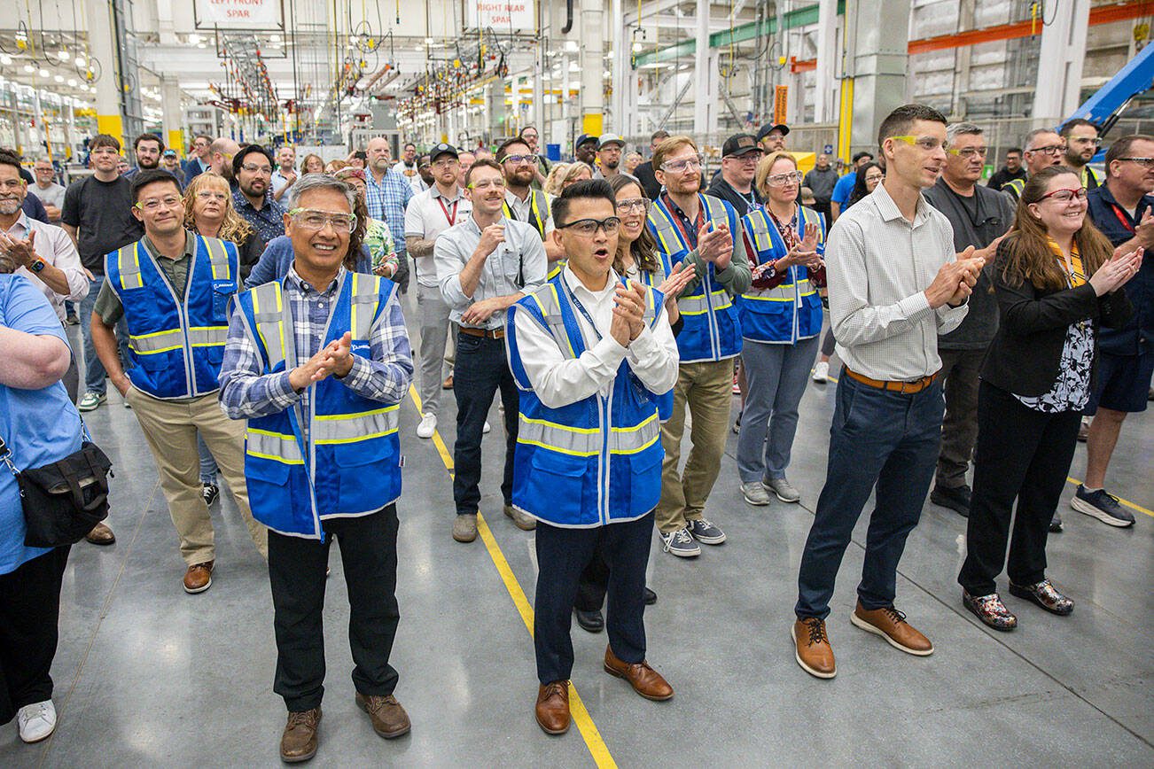 EverettHerald's tweet card. EVERETT —Boeing officials celebrated the start of production of its delayed 777X-8 freighter Monday, holding a ceremony at the company’s Composite Wing Center in Everett.