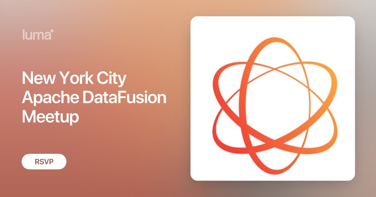 InfluxDB's tweet card. Welcome to the New York City Apache DataFusion Meetup! Join us for an evening of talks, panel discussion, and community discussion celebrating 50 releases of…