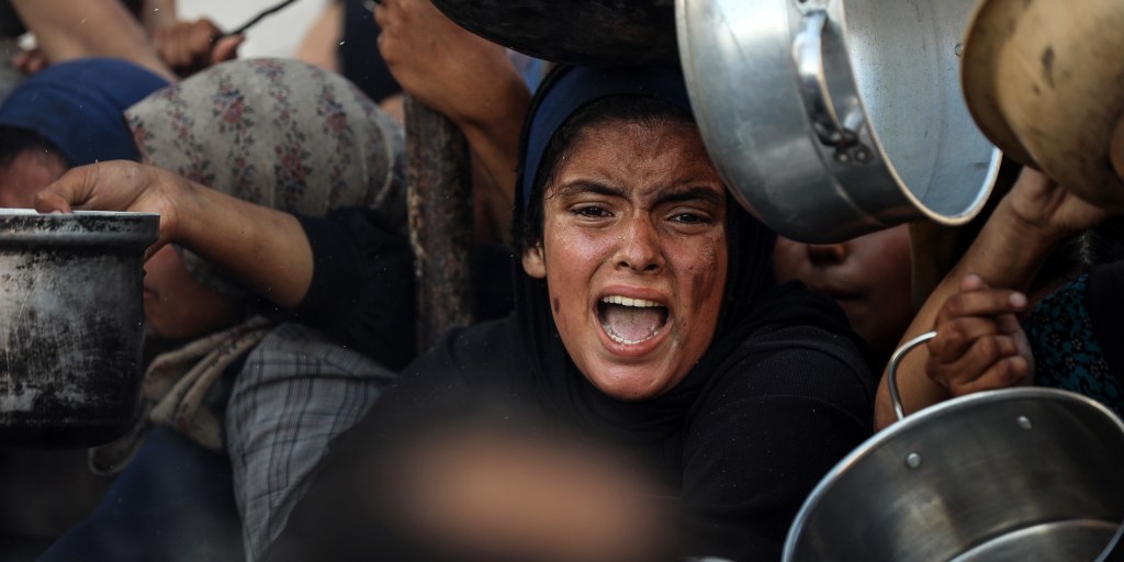 JulianneMcShane's tweet card. Hundreds of Palestinians in the enclave have been killed trying to collect aid, while dozens of people, including children, have died from malnutrition.