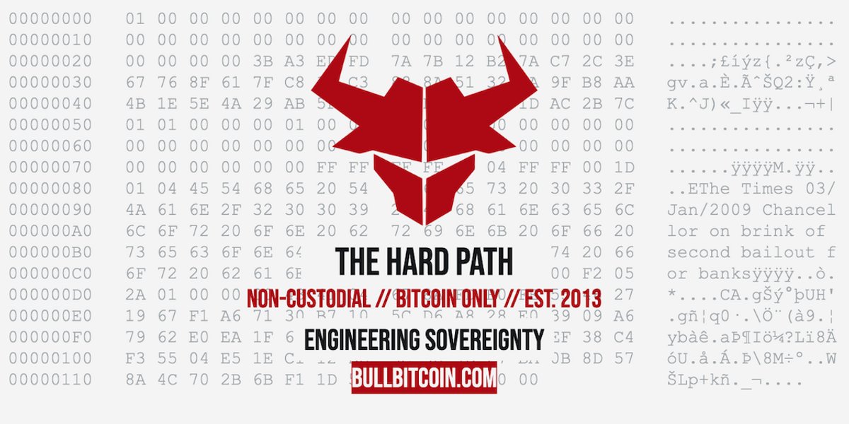 francispouliot_'s tweet card. Bull Bitcoin takes the hard path to uphold Bitcoin's true values. Rejecting easy profits from custodial wallets, shitcoins, and NFTs, we focus on creating sovereign individuals through noncustodial...