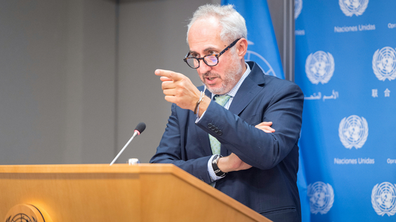 UN_Spokesperson's tweet card. Daily Press Briefing by the Spokesperson of the Secretary-General. Guest: Máximo Torero (FAO) on food price inflation and the SOFI report 2025