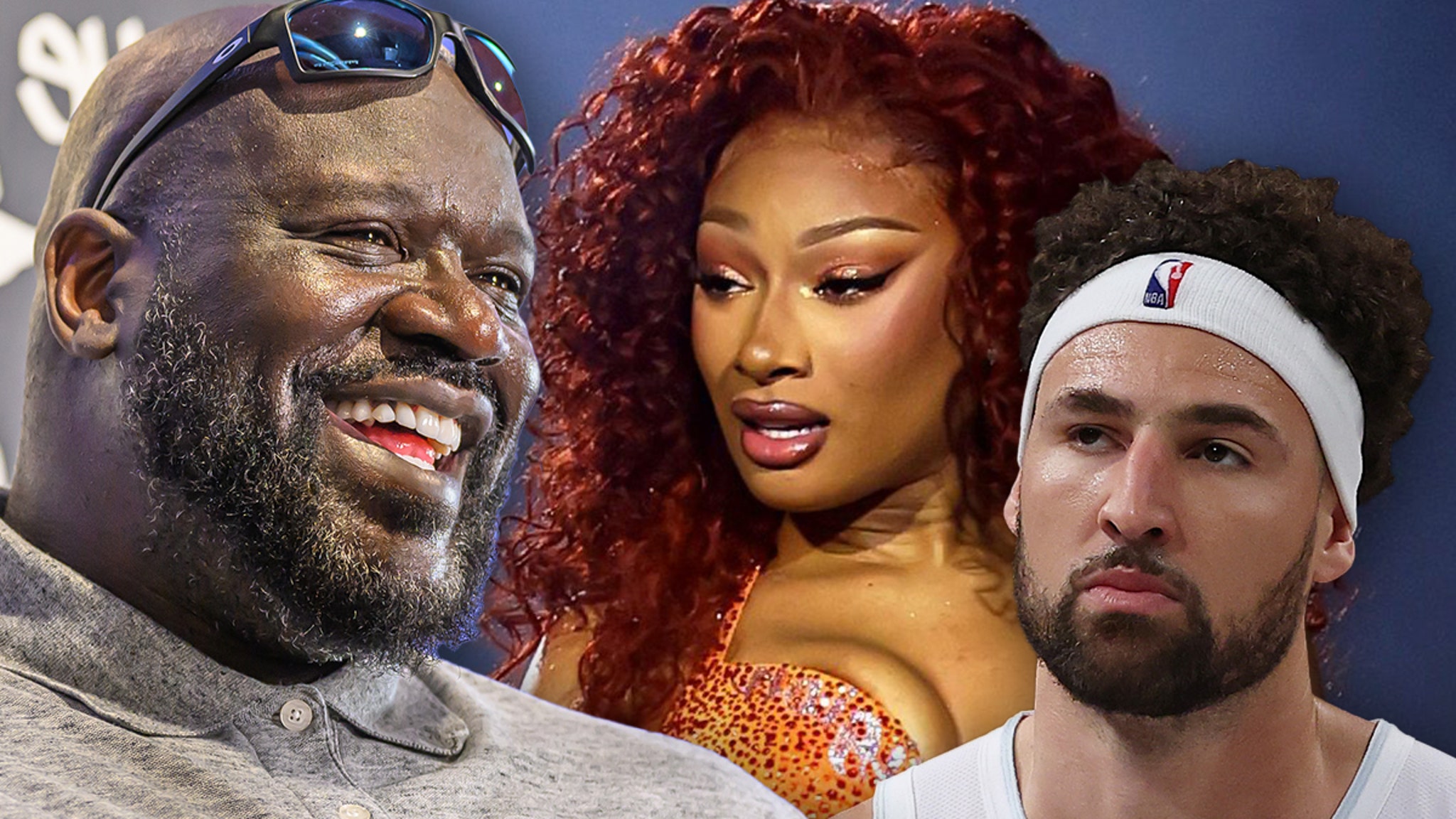 TMZ's tweet card. Shaquille O'Neal is giving Megan Thee Stallion and Klay Thompson six weeks before they split!