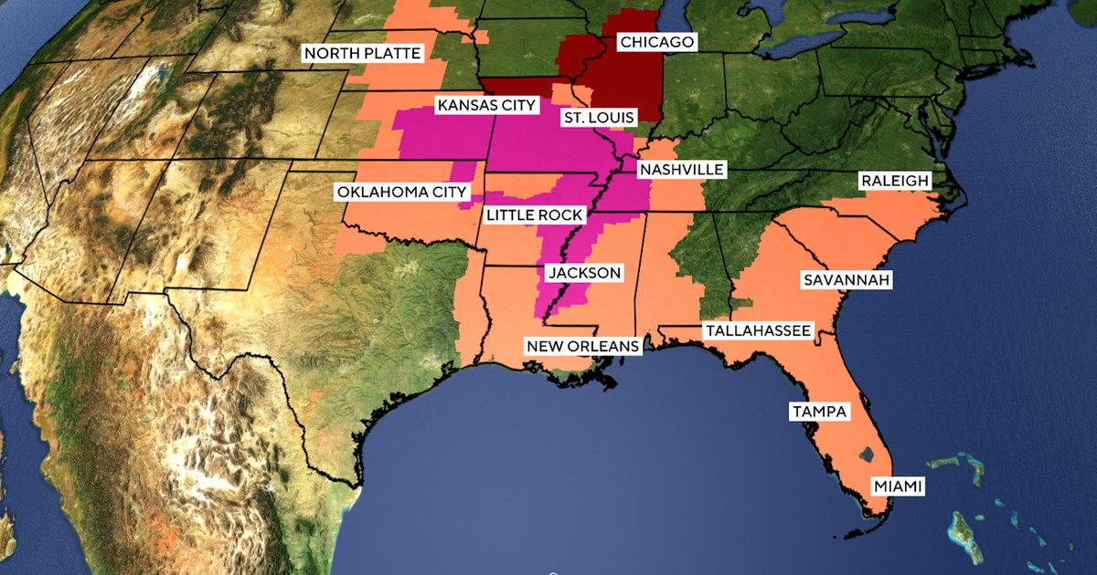 CBSEveningNews's tweet card. A heat dome​ is trapping over 90 million Americans in extreme temperatures this week with the National Weather Service​ issuing heat alerts from Nebraska to Florida.