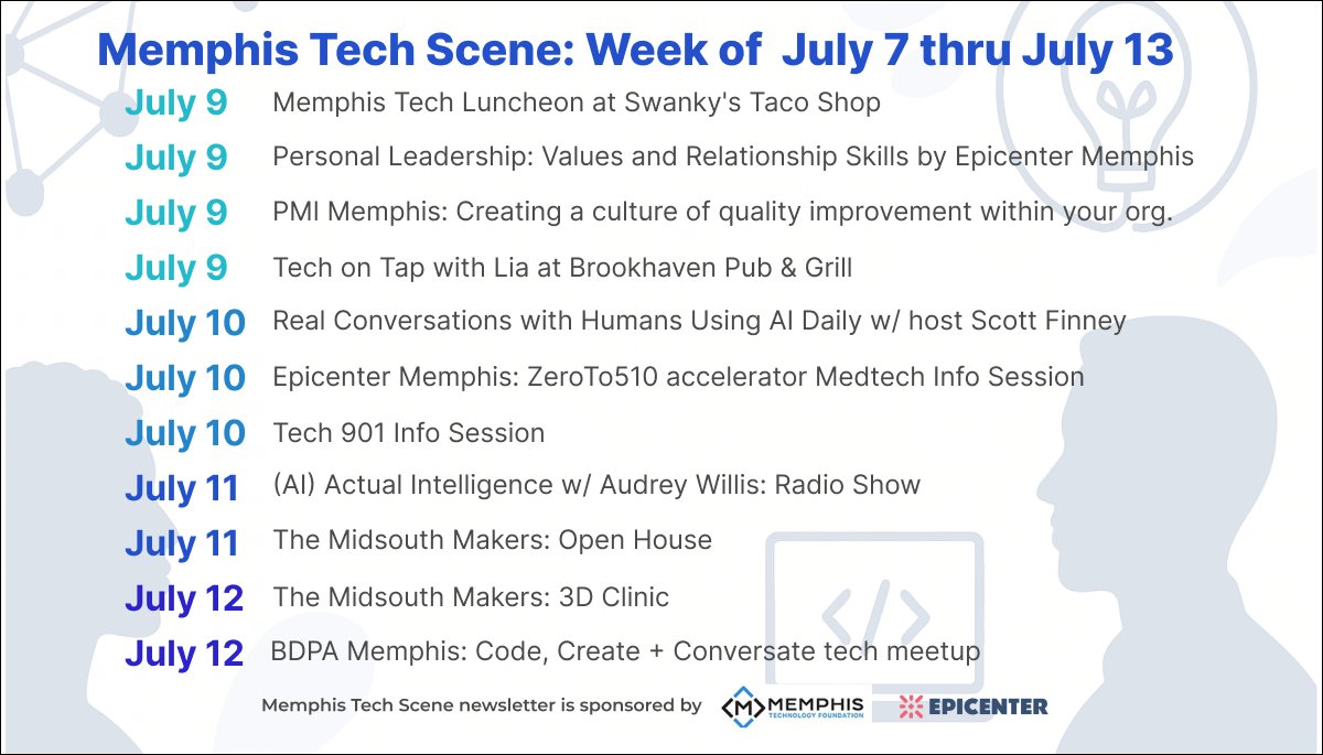 JCSmiley4's tweet card. This week in the Memphis Tech Scene, BDPA Memphis’ networking event, then diving into real AI talk over coffee w/Scott Finney, and wrapping it up with 11 tech events to show up, build up, and plug in.