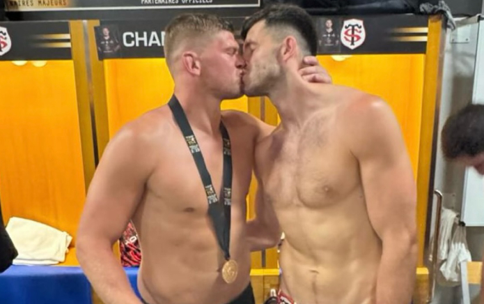 gaytimes's tweet card. Rugby players Jack Willis and Blair Kinghorn has sent fans down a thirst fueled spiral with their post match smooch.