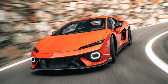 CARandDRIVER's tweet card. It's powered by an all-new 10,000-rpm V-8, because Lamborghini's customers don't want an EV.