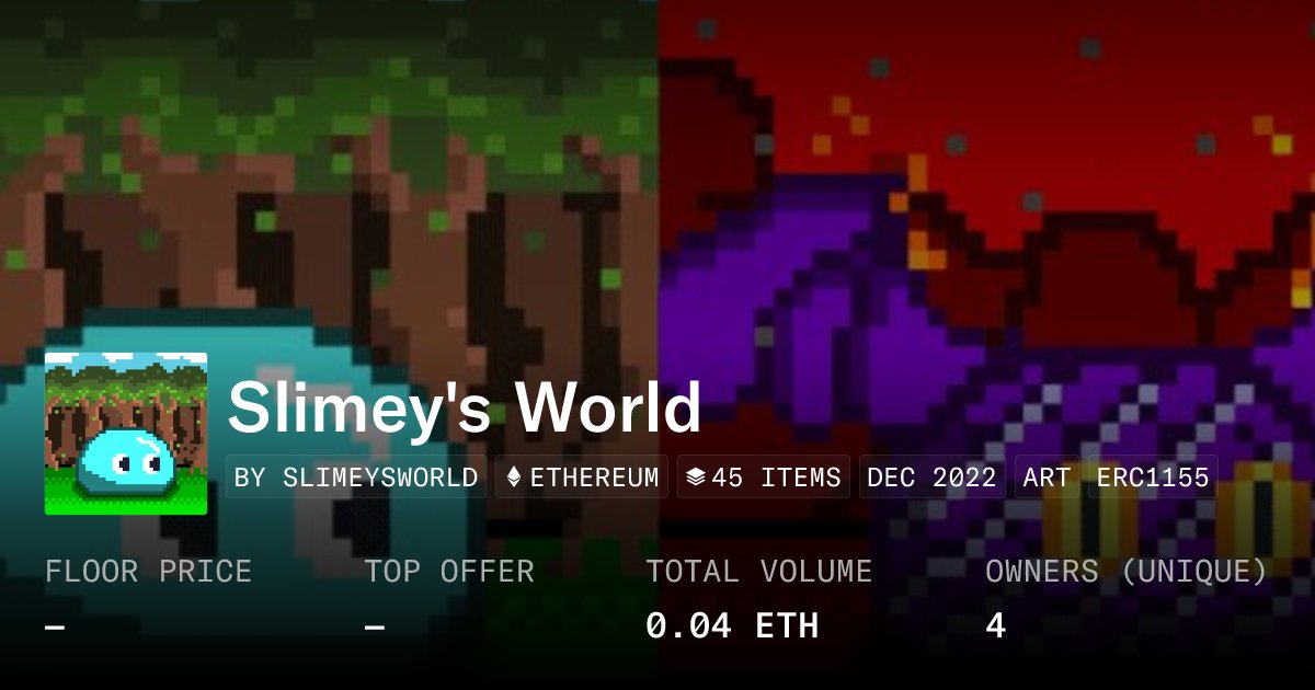 Mikorin_eth's tweet card. A collection of unique, individually-made slimes here to save the world! Each individual slime is created on a 48x48 canvas, animated across 6 frame of pure fun!