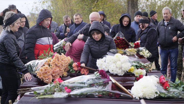 khpg's tweet card. After murdering 59 civilians, including a child, in a Kharkiv oblast village, Russia claimed that the death of a military commander believed responsible was an ‘act of terrorism’