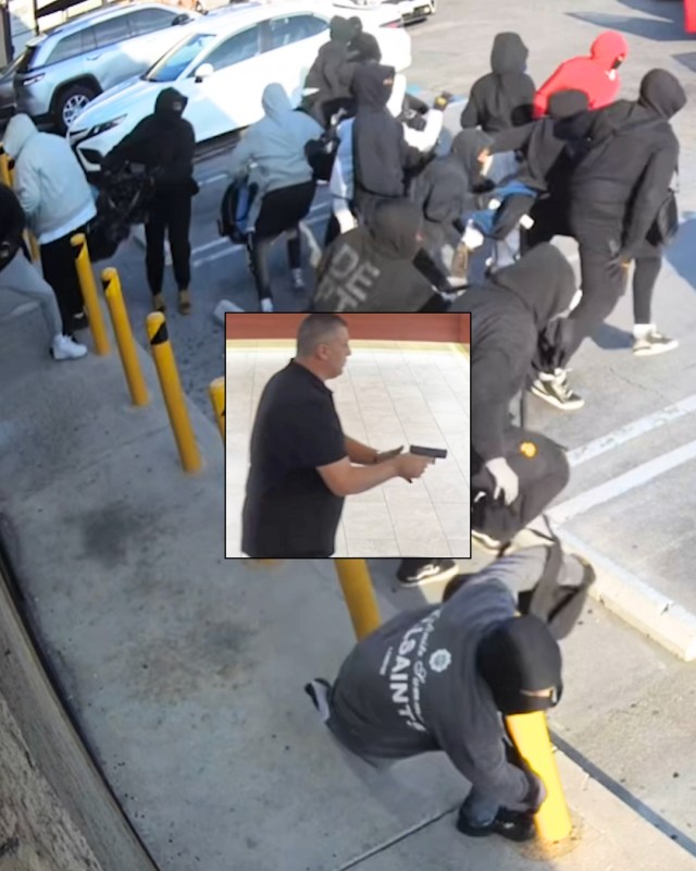 robmorse1776's tweet card. An Anaheim jewelry shop owner sent more than a dozen would-be thieves scrambling when he fired off a warning shot as they were attempting to break into his store, surveillance footage shows.  …