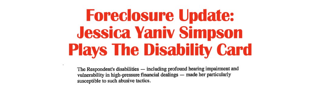 MM_AgentMeow006's tweet card. Jessica Yaniv Simpson responds finally to the Foreclosure, and it's not his fault Judge, being deaf and disabled made him unable to understand the legal documents