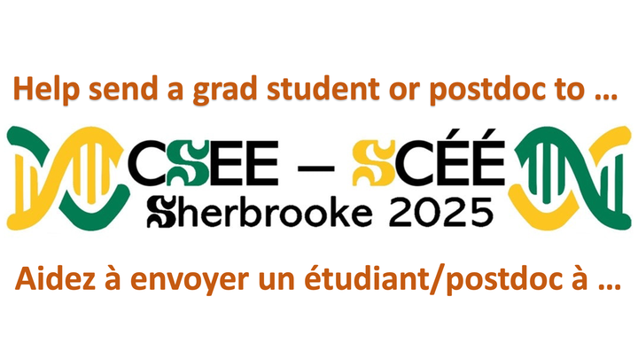 CSEE_SCEE's tweet card. (Version française ci-dessous) The Canadian Society of Ecology and Evolution’s Eq… Marc Johnson needs your support for Send a student or postdoc to CSEE 2025