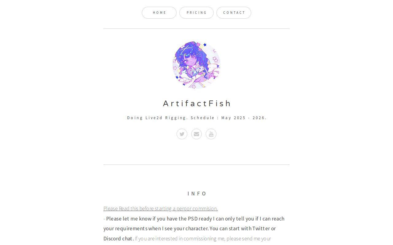 Artifactfish's tweet card. Arfish;commision site