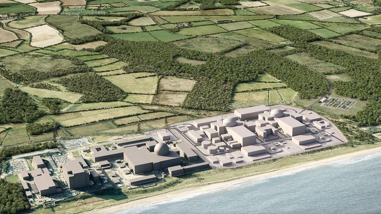 SkyNews's tweet card. The Sizewell C project in Suffolk will be jointly funded by Canadian pension fund La Caisse, UK energy firm Centrica and Amber Infrastructure.