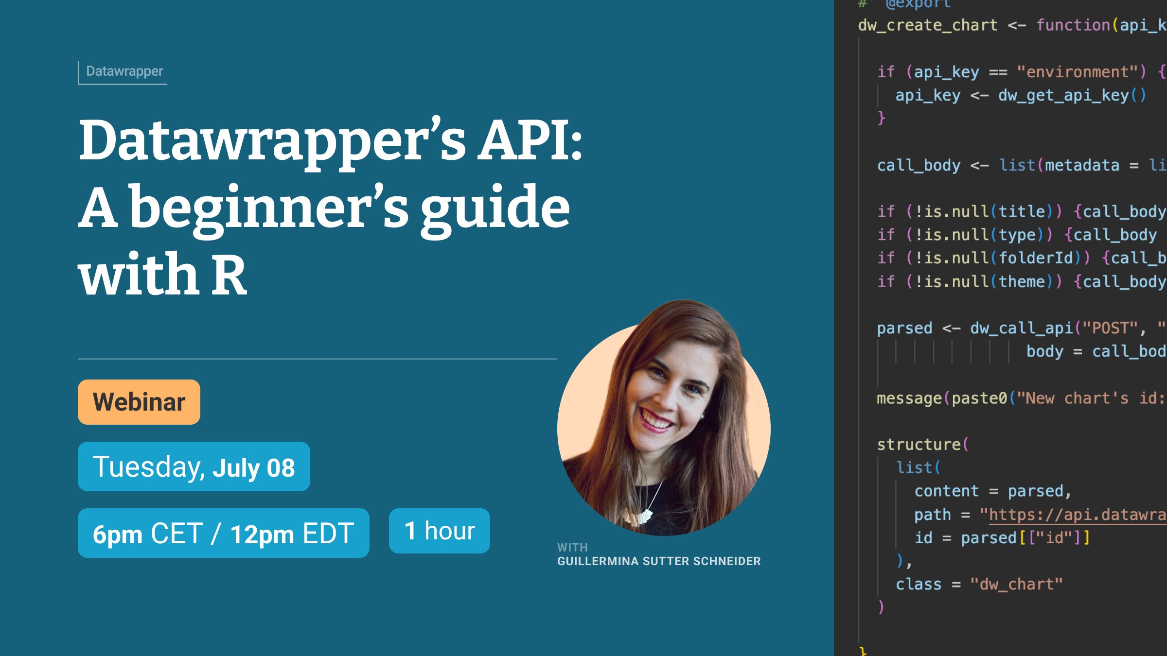 Datawrapper's tweet card. Are you already familiar with R and interested in automating your workflow with Datawrapper's API? This webinar is for you! Join Datawrapper Product Specialist Guillermina and discover: - What you...