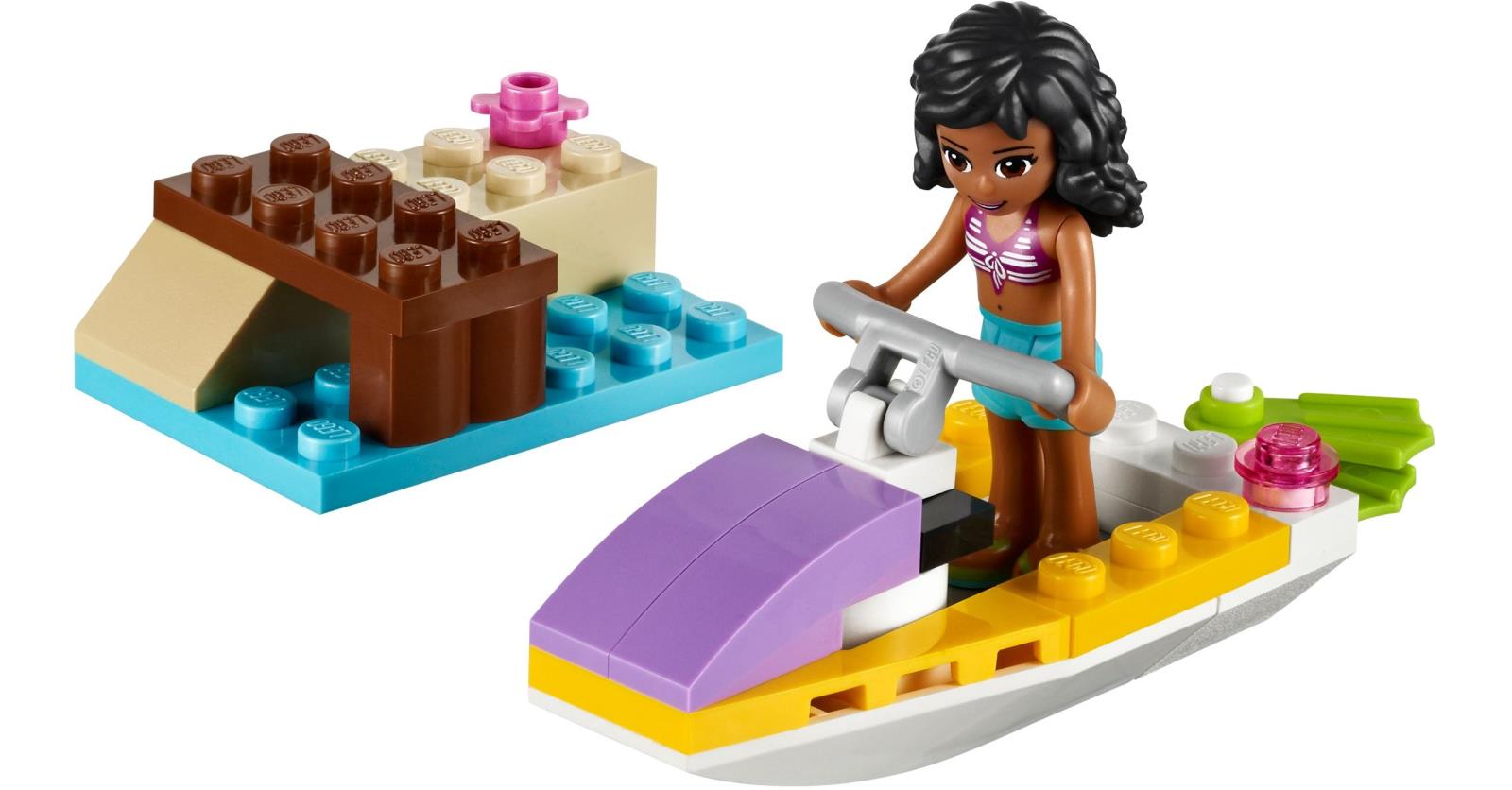 brickset's tweet card. Today's random set is 41000 Water Scooter Fun, released during 2013. It's one of 36 Friends sets produced that year. It contains 28 pieces and 1 minifig , and its retail price was US$6.99/£4.99.
