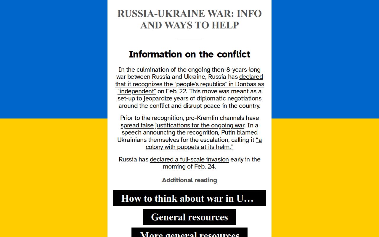 sociableblender's tweet card. Resources and donation links to help Ukraine withstand Russia's armed aggression.