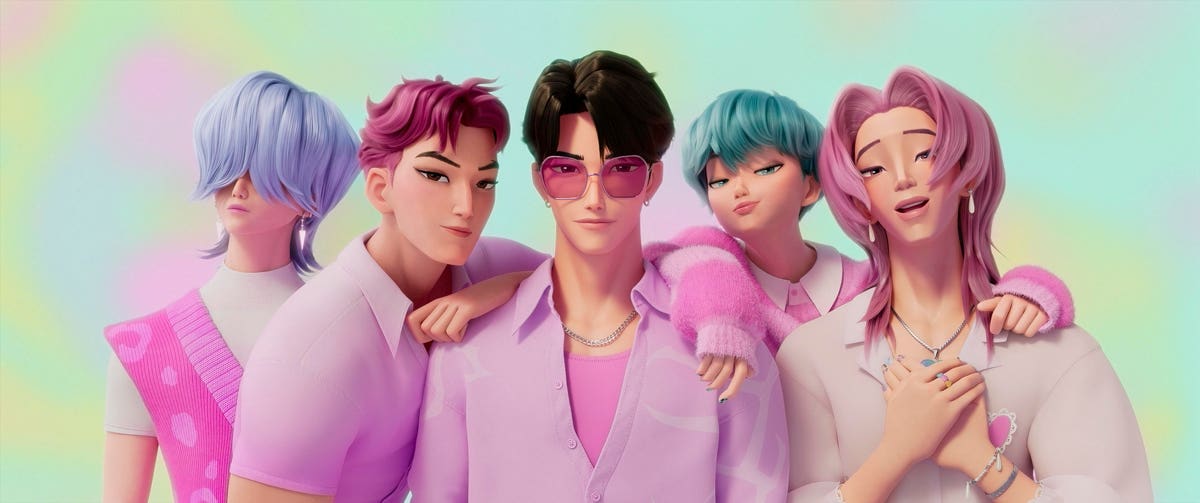 galaxyspeaking's tweet card. ‘KPop Demon Hunters’ Director Maggie Kang reveals who inspired the K-pop characters of the girl group, Huntrix, and the boyband, The Saja Boys.