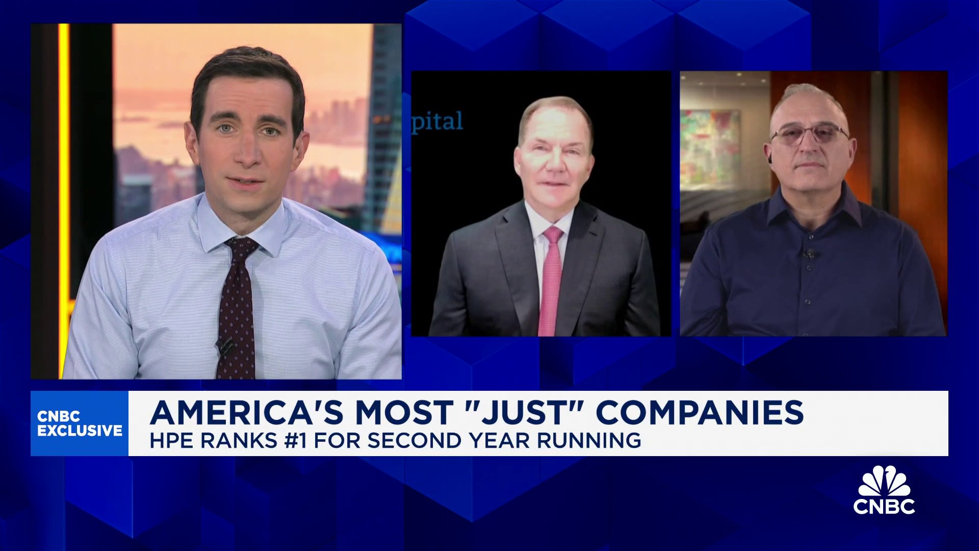 JustCapital's tweet card. Paul Tudor Jones, Just Capital co-founder and chairman and Tudor Investments founder and CIO, and Hewlett Packard Enterprise CEO Antonio Neri join 'Squawk Box' to discuss Just Capital's 2025 list of...