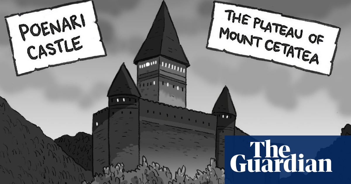 squires_david's tweet card. Our cartoonist visits Poenari Castle on Mount Cetatea to see what nonsense Vlad Dracula III has spouted this time