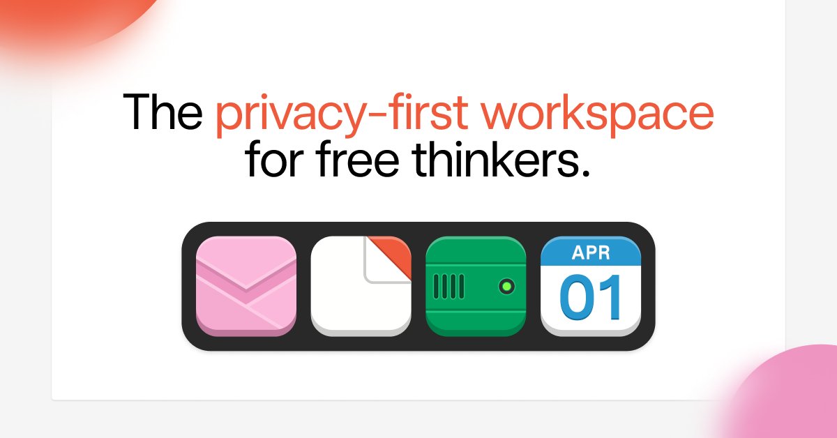 skiffprivacy's tweet card. Skiff Mail privacy-first, end-to-end encrypted product home, with Mail, Calendar, Pages, and Drive overview.