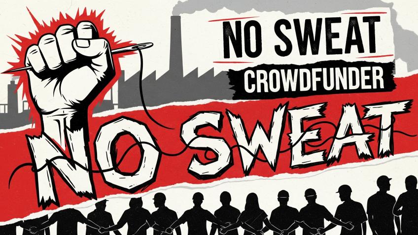 No_Sweat's tweet card. Sweatshops exploit millions. We fight back with union-made T-shirts that fund worker power. Donate now and join the No Sweat revolution!