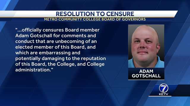 KETV's tweet card. The resolution states "unbecoming" comments and conduct by elected board member, Adam Gotschall