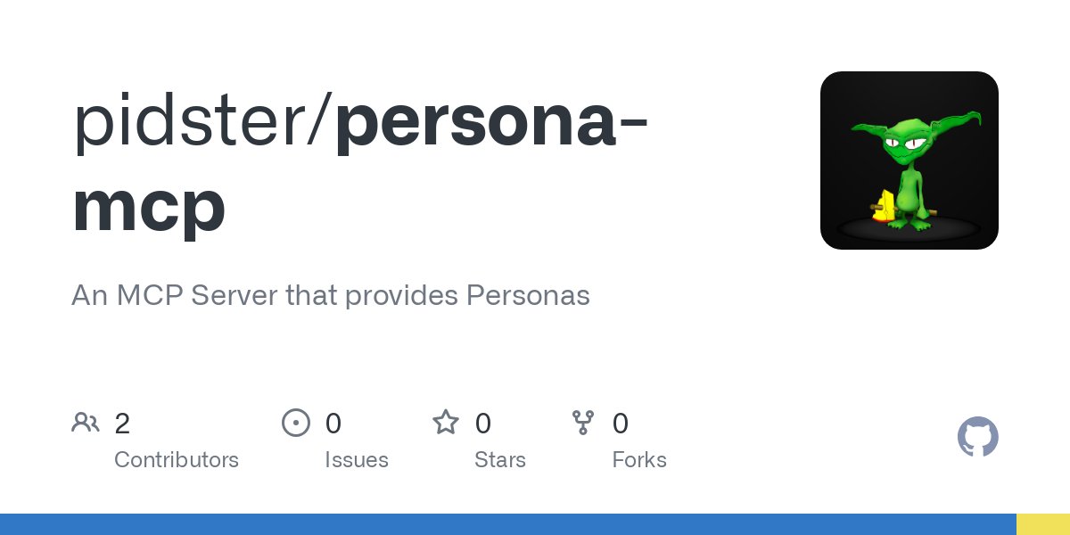 pidster's tweet card. An MCP Server that provides Personas. Contribute to pidster/persona-mcp development by creating an account on GitHub.