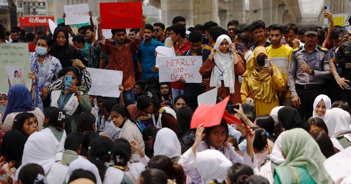 CBSMornings's tweet card. Bangladeshi students are demanding answers and action after a military training jet crashed into their school, killing at least 31 people.