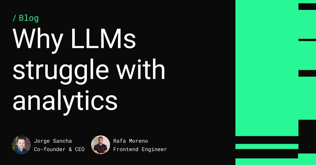 tinybirdco's tweet card. LLMs are trained to interpret language, not data. Bridging the gap between AI and data means obsessing over context, semantics, and performance.