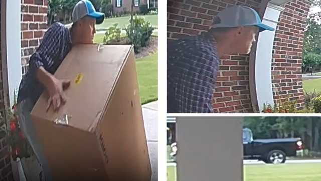 wyffnews4's tweet card. The Clemson Police Department is asking for help identifying a man seen taking a package off a porch.
