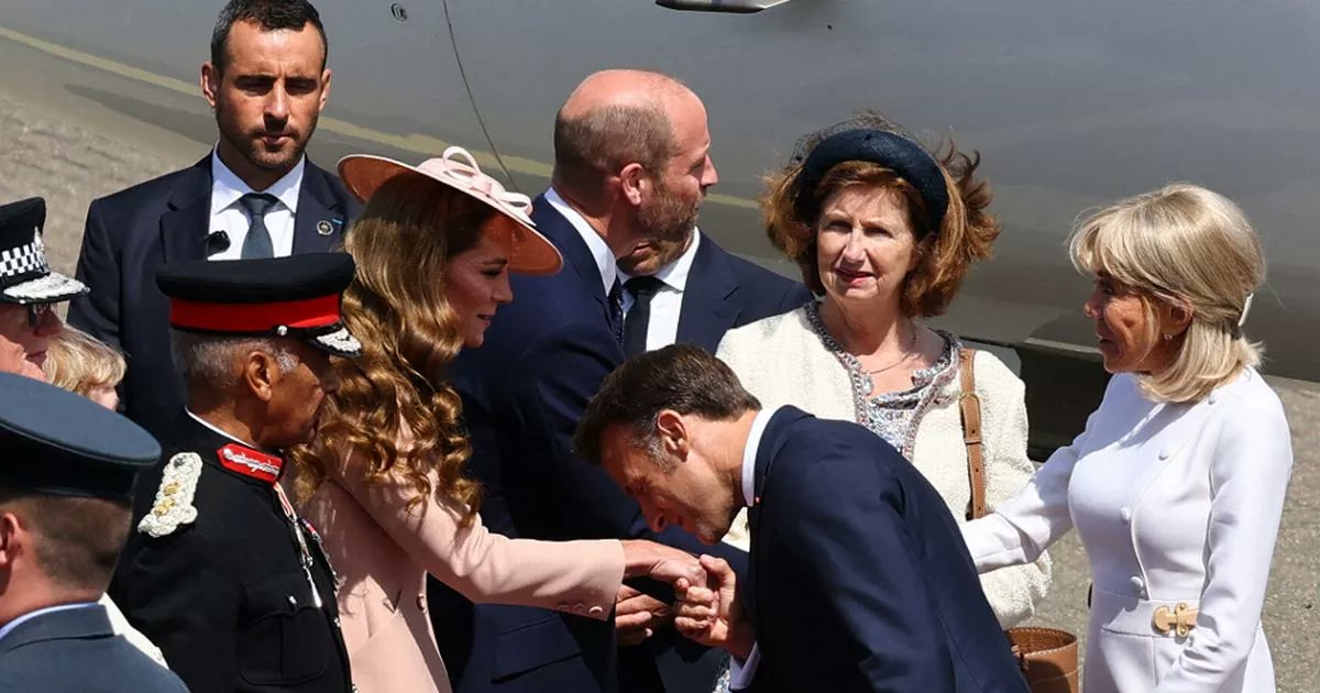 rjmyers's tweet card. The Princess of Wales joined Prince William to formally welcome French President Emmanuel Macron and his wife Brigitte as they landed in the UK today for a state visit