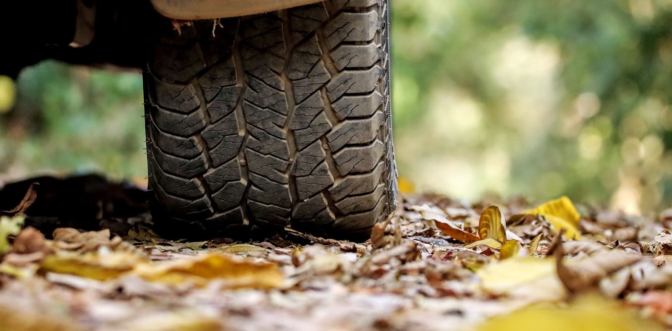ConversationUS's tweet card. Rain storms wash those tire shards into streams and ultimately into lakes and oceans. That’s bad news for fish and other aquatic life.