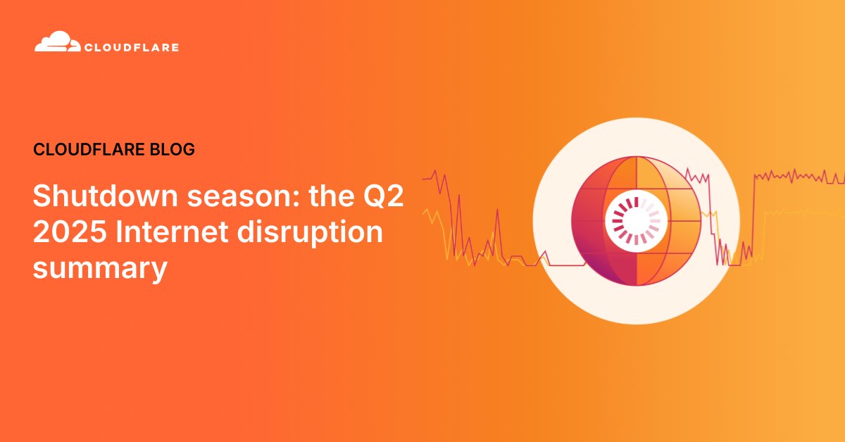 Cloudflare's tweet card. In Q2 2025, we observed Internet disruptions around the world resulting from government-directed shutdowns, power outages, cable damage, a cyberattack, and technical problems, as well as several with...