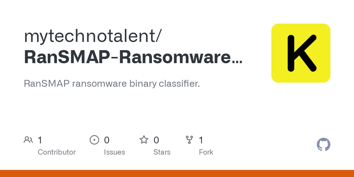 mytechnotalent's tweet card. RanSMAP ransomware binary classifier. Contribute to mytechnotalent/RanSMAP-Ransomware-Binary-Classification development by creating an account on GitHub.