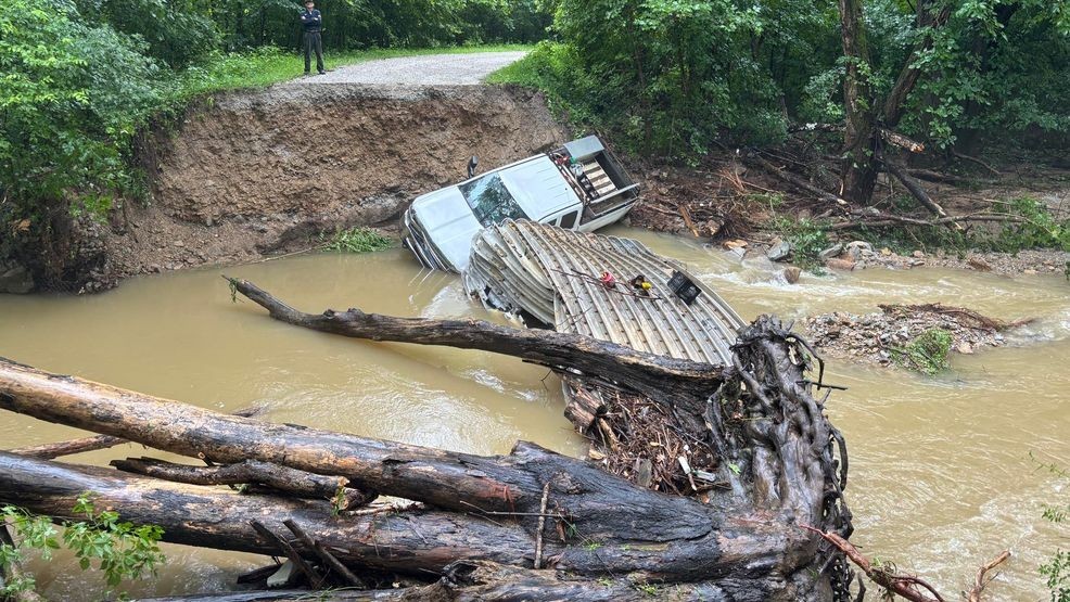 wchs8fox11's tweet card. About 20 homes have been cut off after flooding destroyed a bridge in Lincoln County recently.Now, officials expect that it could take days just to get a tempor