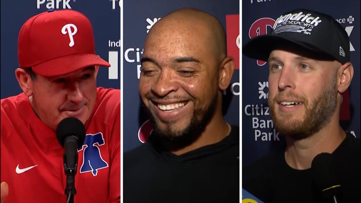 JClarkNBCS's tweet card. Edmundo Sosa, Rob Thomson and Zack Wheeler spoke on the Phillies wild win on a catcher’s interference on Monday.