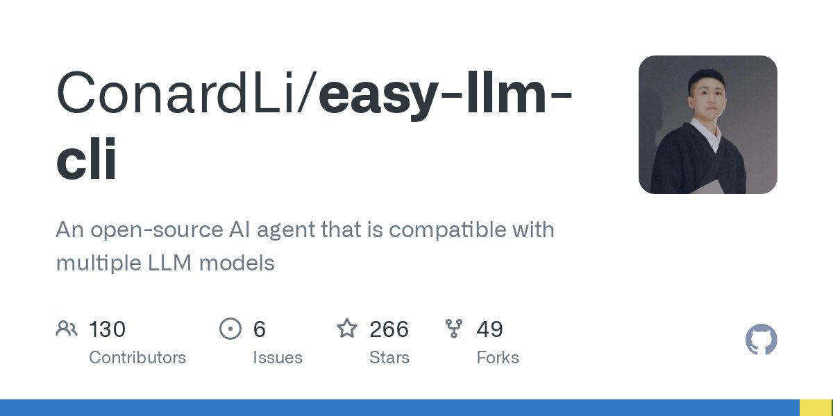 Medal_AI's tweet card. An open-source AI agent that is compatible with multiple LLM models - ConardLi/easy-llm-cli