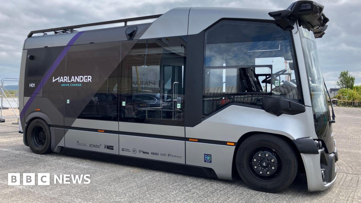BBCNewsNI's tweet card. The driverless electric shuttle bus will cover a one mile route for commuters and tourists.