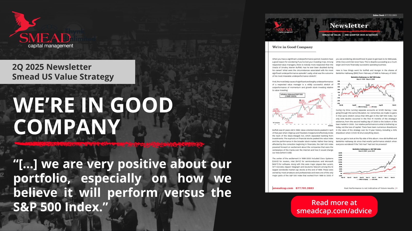 SmeadCap's tweet card. [...] we are very positive about our portfolio, especially on how we believe it will perform versus the S&P 500 Index.