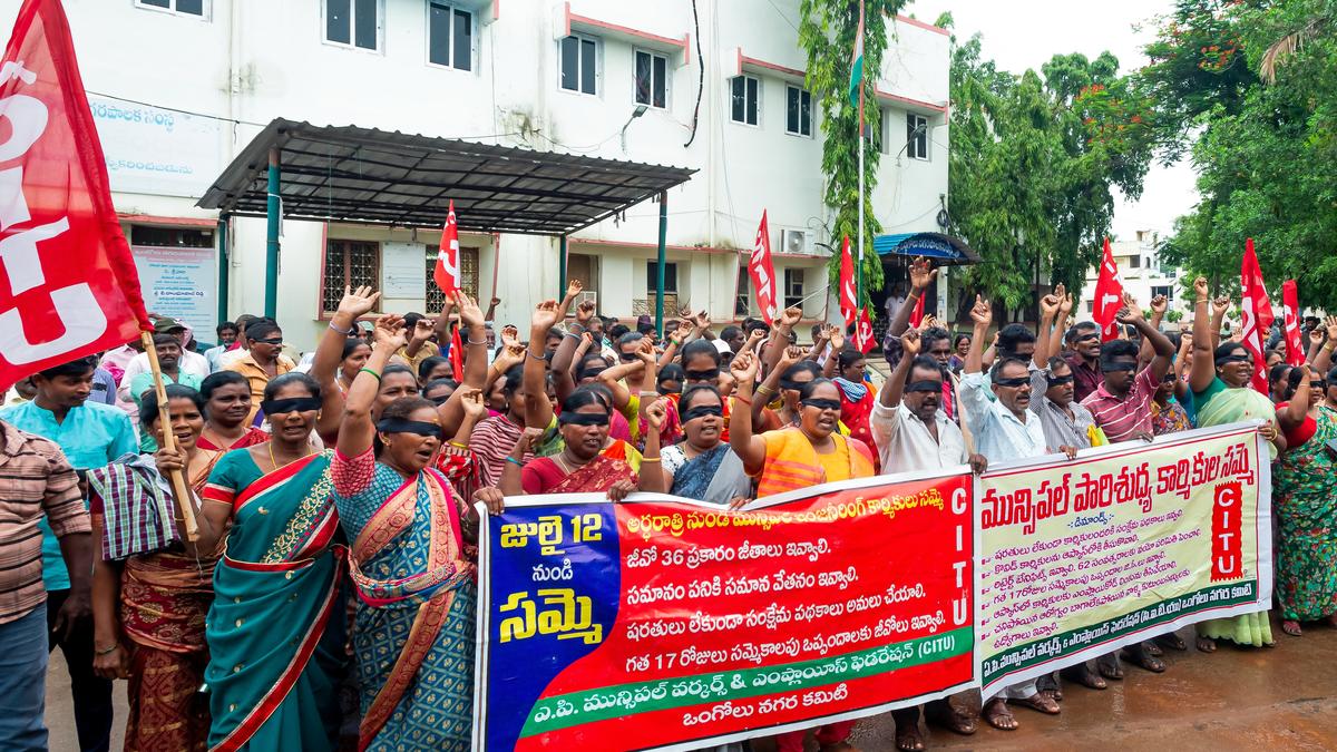 labourstart's tweet card. The sanitation workers of Ongole and Nellore civic bodies who have been staging protests demanding wage hike have expressed dissatisfaction over the State government’s ‘stubborn attitude’ towards the...